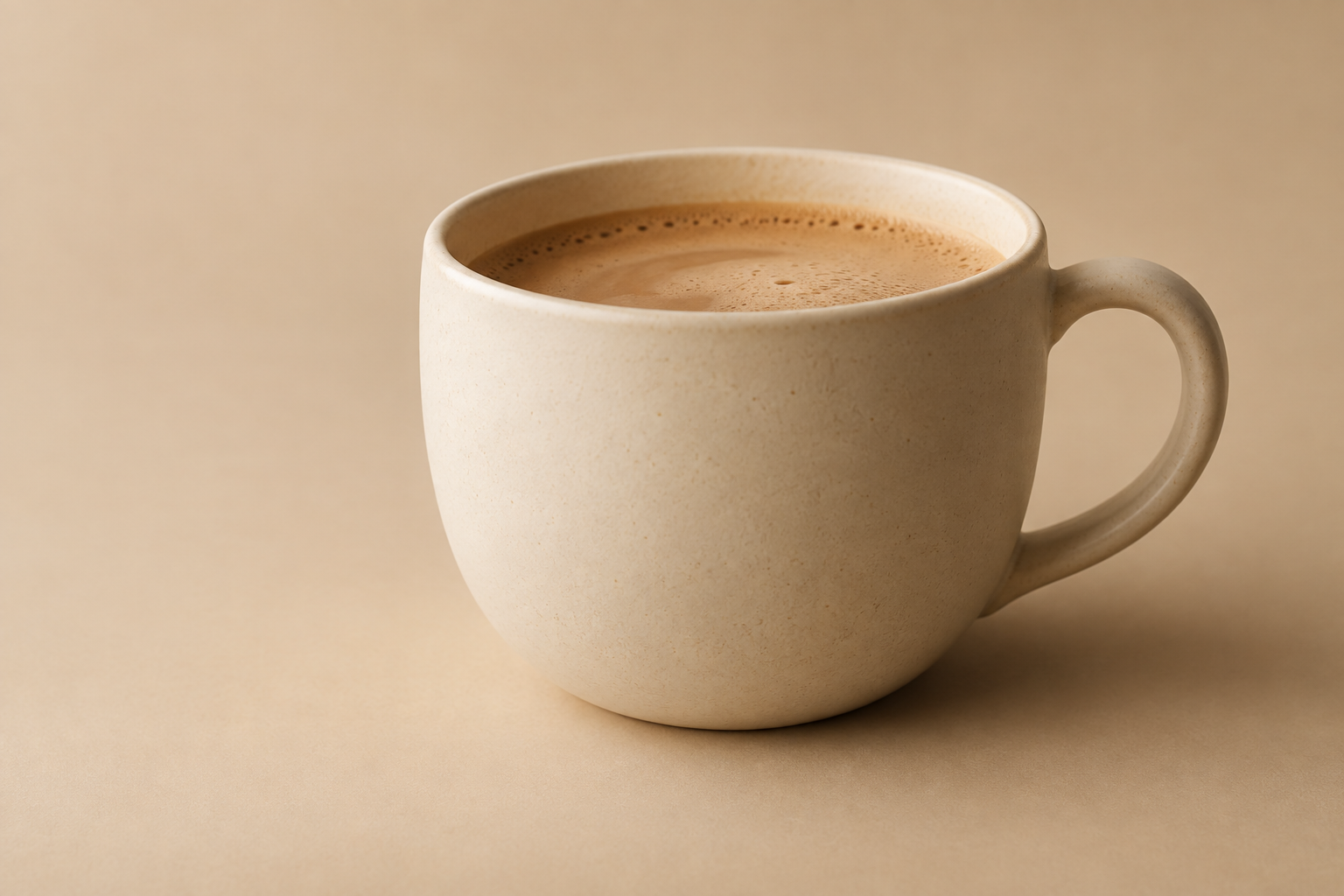 AI illustration of a plain cream cup containing a drink on a beige background